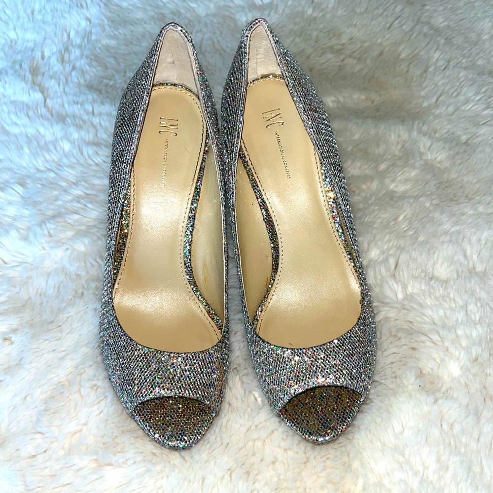 INC silver/multi glittery heels